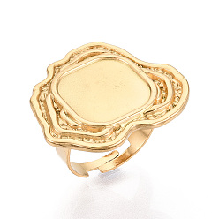 Настоящее золото 18K Регулируемые наггетсы 304 кольцевые компоненты из нержавеющей стали, настройки квадратного пэда, ионное покрытие (ip), реальный 18 k позолоченный, лоток : 14x14 мм, 25x28.5 мм, внутренний диаметр: 17~18 мм