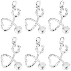 Посеребрённый 10 латунные подвески шт., подвески-сердечные стетоскопы, 925 серебро покрытием, 20x16.5x2.5 мм, отверстие : 3.4 мм