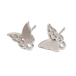 Butterfly 304 Stainless Steel Stud Earring Findings, with Loop, Stainless Steel Color, Butterfly, 9x9.5mm, Hole: 1.2mm, Pin: 10x0.8mm