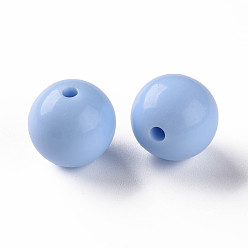 Cornflower Blue Opaque Acrylic Beads, Round, Cornflower Blue, 16x15mm, Hole: 2.8mm, about 220pcs/500g
