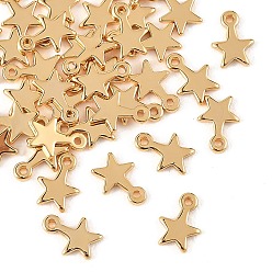 Chapado en Oro Real 18K Dijes de latón Shegrace, encantos estrella, sin cadmio, plomo, níquel, larga duración plateado, real 18 k chapado en oro, 7x5x1 mm, agujero: 0.8 mm