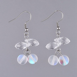 Белый Болтаются серьги, с синтетическими бусинами из лунного камня, Грановитая Teardrop, стеклянные бусины и крючки для серег из нержавеющей стали, белые, 43 мм, штифты : 0.7 мм, Кулон : 25x16x8 мм