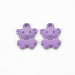 Medium Purple Spray Painted Alloy Charms, Cadmium Free & Lead Free, Bear, Medium Purple, 14x10x2mm, Hole: 1.6mm