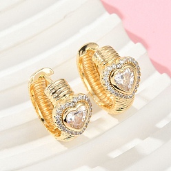 Настоящее золото 18K Серьги-кольца из латуни с прозрачным кубическим цирконием, сердце, реальный 18 k позолоченный, 18x10.5x21 мм