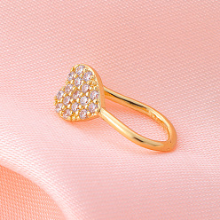 Сердце Латунные микро-паве прозрачные кубические цирконии клипсы на носовые кольца, золотые, сердце, 12 мм, штифты : 0.6 мм