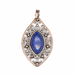 Ляпис-Лазурь Ретро полые подвески из натурального лазурита, овал с цветочными подвесками, с красной медной металлической фурнитурой, 48x28 мм
