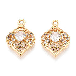 Настоящее золото 18K Подвески из латуни с прозрачным фианитом, слеза, без никеля , реальный 18 k позолоченный, 19.5x13x5.5 мм, отверстие : 1.6 мм