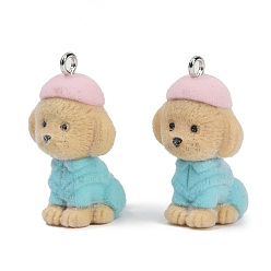 Цвет Древесины Кулоны из флокированной смолы, собака, с железной платиной петлей, деревесиные, 28.5x16.5x19 мм, отверстие : 2 мм