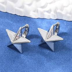 Платина Латунные серьги обруча, звезда, платина, 12.5x13x12.5 мм