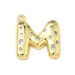 Letter M Латунные микропаве прозрачные подвески с фианитом, без кадмия и без свинца, долговечный, стойки покрытие, реальный 18 k позолоченный, Буква М, 22x20x4.5 мм, отверстие : 1.8 мм