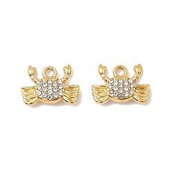 Краб 304 нержавеющая сталь с подвесками из хрустальных страз, ионное покрытие (ip), золотые, краб, 8.5x12x3 мм, отверстие : 1.5 мм