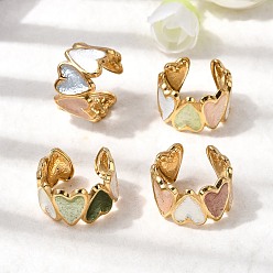 (52) Непрозрачная лаванда 304 Открытое эмалированное кольцо-манжета из нержавеющей стали, сердце, широкие кольца для женщин, золотые, разноцветные, регулируемый; 13.3мм