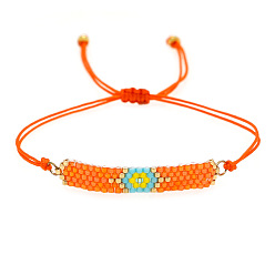 Оранжевый Браслеты из стеклянных бусин, плетеные браслеты из полиэфирного шнура для женщин, цветок, оранжевые, регулируемый