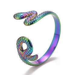Rainbow Color Ионное покрытие радужного цвета (ip) 304 открытая манжета из нержавеющей стали в виде змеи для женщин, размер США 7 1/4 (17.5 мм)