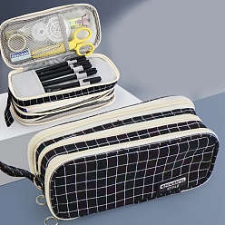 Черный Холщовая сумка для ручек с рисунком тартан для студента, Водонепроницаемые пеналы большого объема на молнии, модная портативная многофункциональная сумка для хранения канцелярских принадлежностей, чёрные, 220x110x85 мм