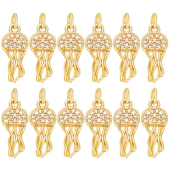 Настоящее золото 18K 12 кулоны из латуни с микрочастицами и кубическим цирконием., без кадмия и без свинца, медузы прелести, с целью перехода в кольце, реальный 18 k позолоченный, 18x8x2.5 мм, отверстие : 3 мм