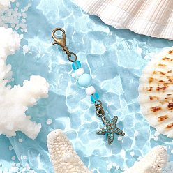 Морская звезда Подвеска с подвесками и стеклянными бусинами на морскую тематику, с карабин-лобстерами , морская звезда, 58 мм