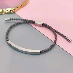 Серый 304 Браслеты-слайдеры из нержавеющей стали и плетеного хлопкового шнура, изогнутая трубка, серые, 10-1/4 дюйм (26 см)