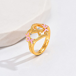 Letter X Регулируемые кольца для пальцев с латунным жемчугом и розовой эмалью в форме сердца и цветка, без кадмия, без никеля и без свинца, золотые, Письмо X, 14 мм, внутренний диаметр: 17 мм