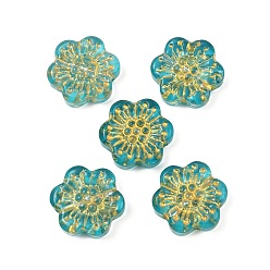 Светлый Морско-зеленый Краска для выпечки и стеклянные бусины, инкрустированные золотым металлом, цветок, светло-зеленый, 17x18.5x5.5 мм, отверстие : 1.2 мм
