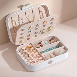 Белый 2 многослойные шкатулки для хранения ювелирных изделий из искусственной кожи, портативные дорожные ювелирные изделия caes для сережек колец ожерелий, белые, 16x11x5 см