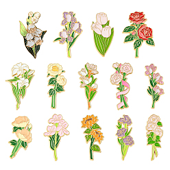 (52) Непрозрачная лаванда 14шт 14 стили цветок эмалированные булавки, булавки для лацканов из сплава для одежды рюкзака, разноцветные, 40~45x17~27.5 мм, 1 шт / стиль