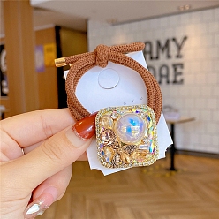 Желтый Эластичное волокно связи волос, со стеклом и искусственным жемчугом, квадратный, желтые, фурнитура: 35x35 мм