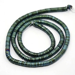 Зеленое Покрытие Файнштейн Electroplate немагнитных синтетический гематит бисер пряди, бисер нитей, плоским поворот, зеленый покрытием, 4x1~1.5 мм, отверстие : 1 мм, около 353 шт / нитка, 15.7 дюйм