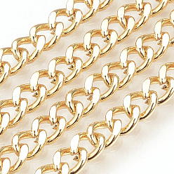 Real 18K Gold Plated Brass Cuban Link Chains, Chunky Curb Chains, Diamond Cut Chains, Unwelded, with Spool, Faceted, Nickel Free, Real 18K Gold Plated, 5x4x1mm, about 98.42 Feet(30m)/roll