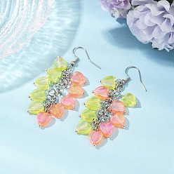 Желтый Серьги с подвесками из прозрачного акрила в форме сердца, кластерные серьги, с 304 крючками для сережек из нержавеющей стали для женщин, цвет нержавеющей стали, желтые, 64 мм