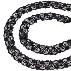 Schwarz 10 Meter Polyester-Spitzenbesatz, Blumenmuster Spitzenband, Kleidungszubehör, Schwarz, 1-7/8 Zoll (47 mm)