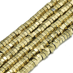Настоящее золото 18K Гальванизировать немагнитных синтетический гематит бисер пряди, шестиугольник, реальный 18 k позолоченный, 2x2x1 мм, отверстие : 0.5 мм, около 190 шт / нитка, 15.75 дюйм (40 см)