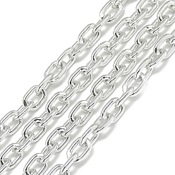 Argent Chaînes de câbles en aluminium, non soudée, ovale, couleur argent plaqué, 8.4x5.8x1.6mm
