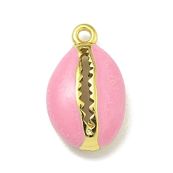 Pink Подвески из латуни с эмалью в стойку, долговечный, без свинца и без кадмия, реальный 18 k позолоченный, формы раковины, розовые, 15.5x9x4.5 мм, отверстие : 1.2 мм
