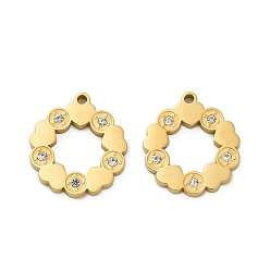 Настоящее золото 18K 304 подвески из нержавеющей стали, со стразами, сердце, ионное покрытие (ip), реальный 18 k позолоченный, 18x16x2 мм, отверстие : 1.5 мм