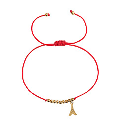 Эйфелева Башня Регулируемые 304 из нержавеющей стали браслеты шарма, плетеные нейлоновые браслеты для женщин, золотые, Эйфелева башня, 11.02 дюйм (28 см)