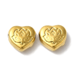 Золотой 304 из нержавеющей стали бусы, сердце с лотосом, золотые, 8x8x4 мм, отверстие : 1 мм