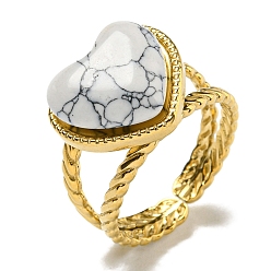 Настоящее золото 18K Ионное покрытие (ip) 304 открытые манжеты из нержавеющей стали, синтетические бирюзовые кольца на палец в форме сердца для женщин и мужчин, реальный 18 k позолоченный, регулируемый