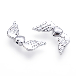 Silver Alloy Beads, Long-Lasting Plated, Heart with Wings, Silver Color Plated, 11x22x4mm, Hole: 1mm