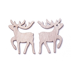 BurlyWood Undyed Wood Pendants, Christmas Reindeer/Stag, BurlyWood, 63x47x2.5mm, Hole: 3mm