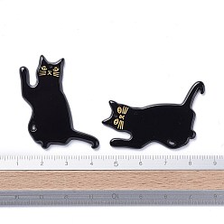 Black Acrylic Pendants, 3D Printed, Cat Shape, Black, 39x28x2mm, Hole: 1.5mm