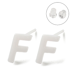 Letter F Гипоаллергенные серьги-гвоздики из биокерамики с цирконием и керамикой, не выцветает и не содержит никеля, алфавит, Буква F, 7x4 мм