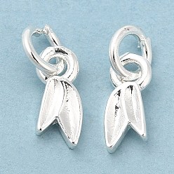 Silver Eco-Friendly Rack Plating Brass Charms, with Jump Ring, Long-Lasting Plated, Lead Free & Cadmium Free, Leaf Charm, Silver, 9.5x4x1.5mm, Hole: 3mm