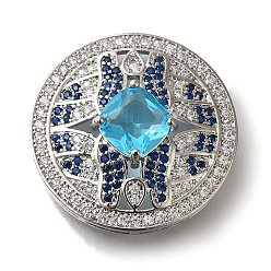 Платина Стойки обшивки латунные микро проложить куб ссылки циркония, без свинца и без кадмия, долговечный, плоско-круглые, голубой, платина, 26x7 мм, отверстие : 5x1 мм