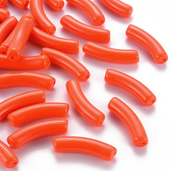 Orange Red Opaque Acrylic Beads, Curved Tube, Orange Red, 32x9.5x8mm, Hole: 1.8mm, about 330pcs/500g