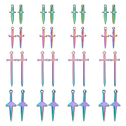 Rainbow Color 16 шт 4 стиль подвески из нержавеющей стали, очарование меча, Радуга цветов, 24.5~45x9~14.5x2~4 мм, отверстие : 1.5~2.5 мм, 4 шт / стиль