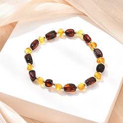 Янтарный Эластичные браслеты из натурального янтаря и латунных бусин для женщин и мужчин, прямоугольник и самородок, реальный 14 k позолоченный, внутренний диаметр: 2.28 дюйм (5.8 см)