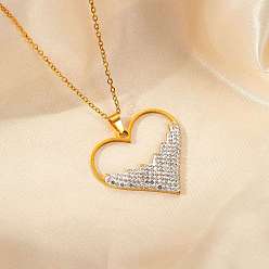 Кристалл 304 ожерелья из нержавеющей стали со стразами для женщин, сердце, золотые, кристалл, 15.75 дюйм (40 см)