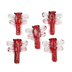 Красный Прозрачные бусины лэмпворк, Handmade стеклянные бусины фольги, стрекоза, красные, 24~25x22~23x6~7.5 мм, отверстие : 1.1~1.2 мм