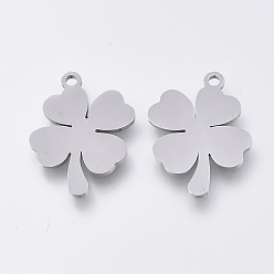 Stainless Steel Color 201 Stainless Steel Pendants, Laser Cut Pendants, Clover, Stainless Steel Color, 17x13x1mm, Hole: 1.4mm